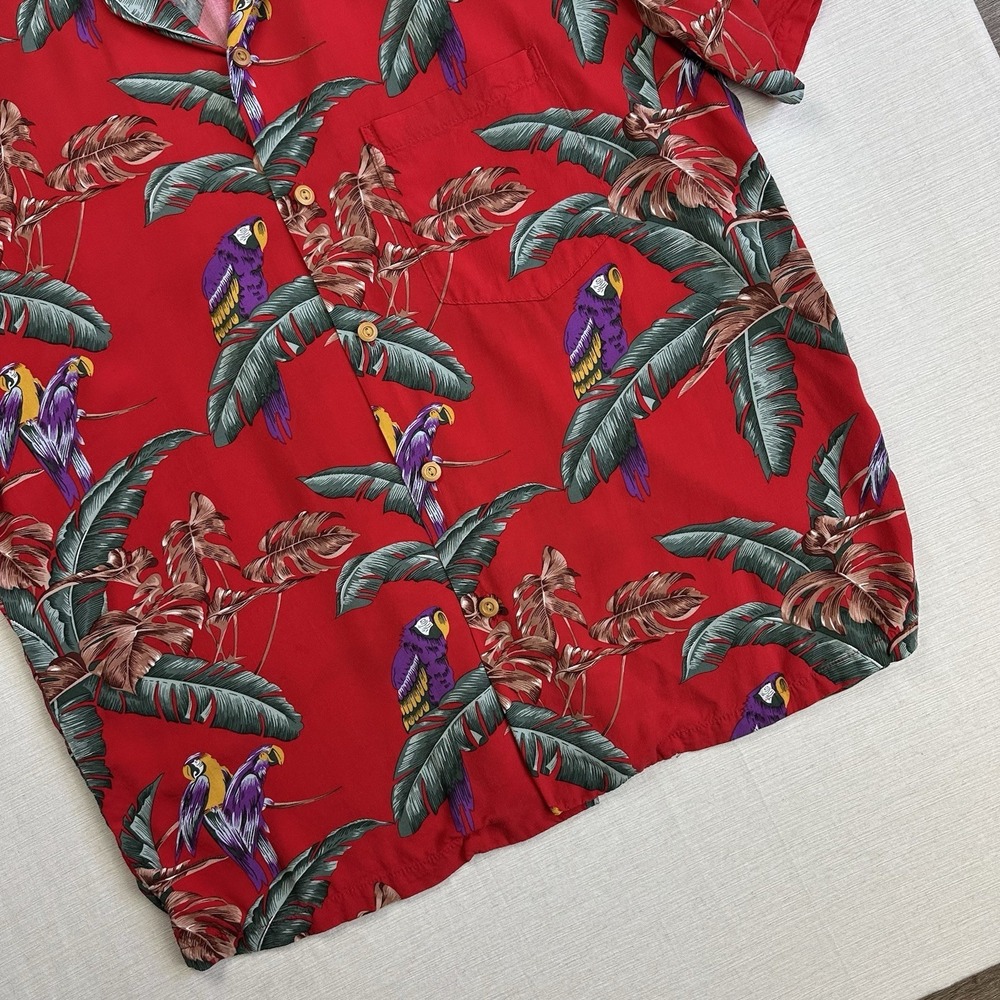 Vtg Paradise Found Hawaiian Magnum PI Tom Selleck Parrot Shirt Men M Red - Picture 3 of 8